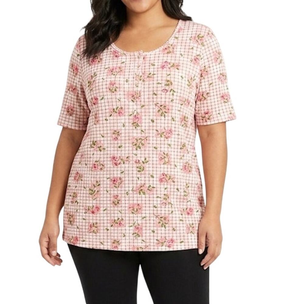 Rebecca Malone Plaid Plus Size Top Blouse Cottagecore Floral